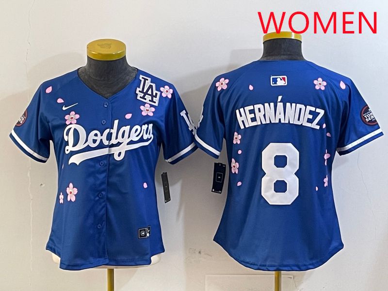 Women Los Angeles Dodgers #8 Hernandez Blue Sakura Edition 2025 Nike MLB Jersey style 7